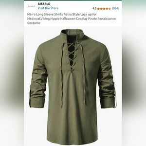 Men's Casual Olive Lace-Up Shirt